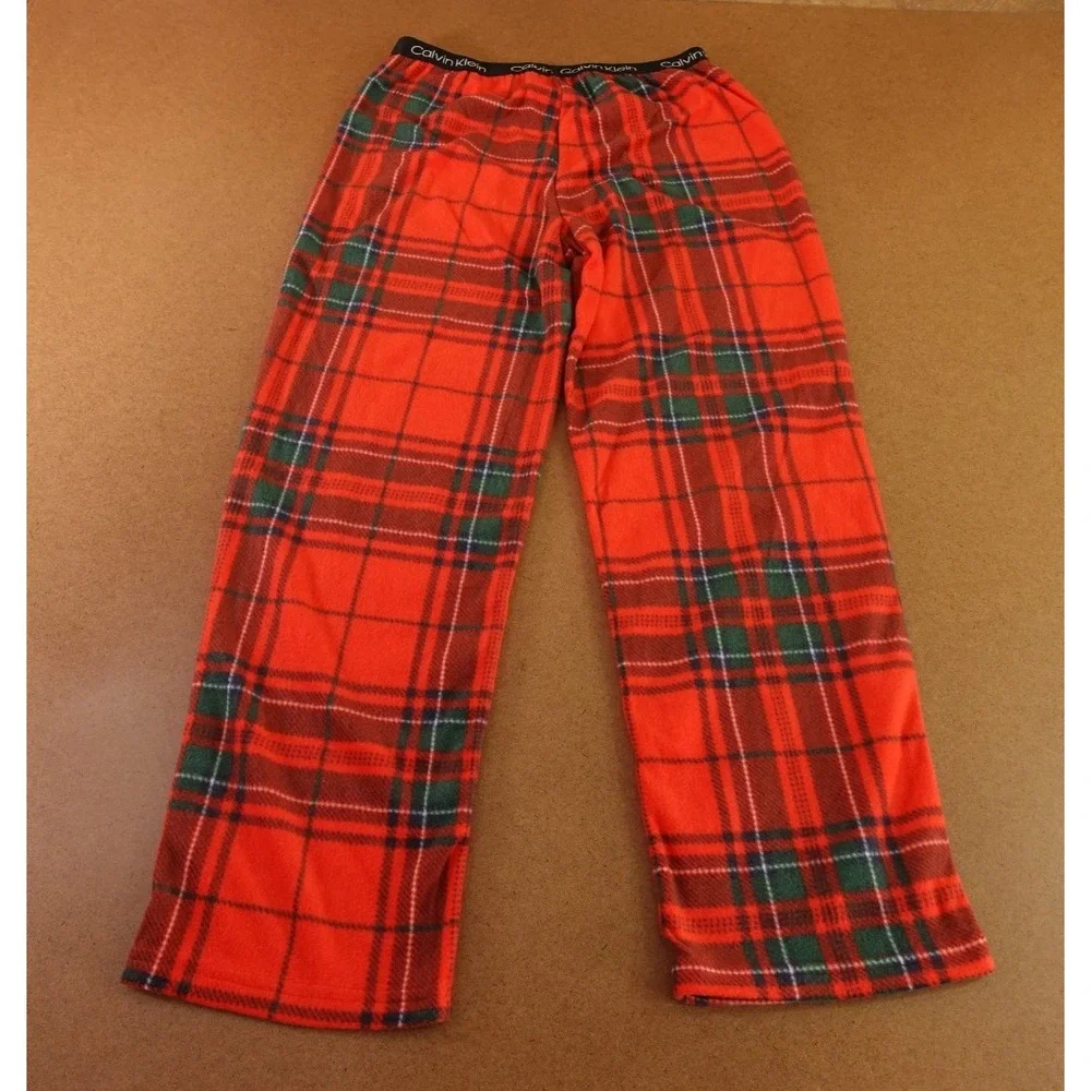 Calvin Klein Boys Size Large (10/12) Red Plaid Fleece Pajama Pants NWT